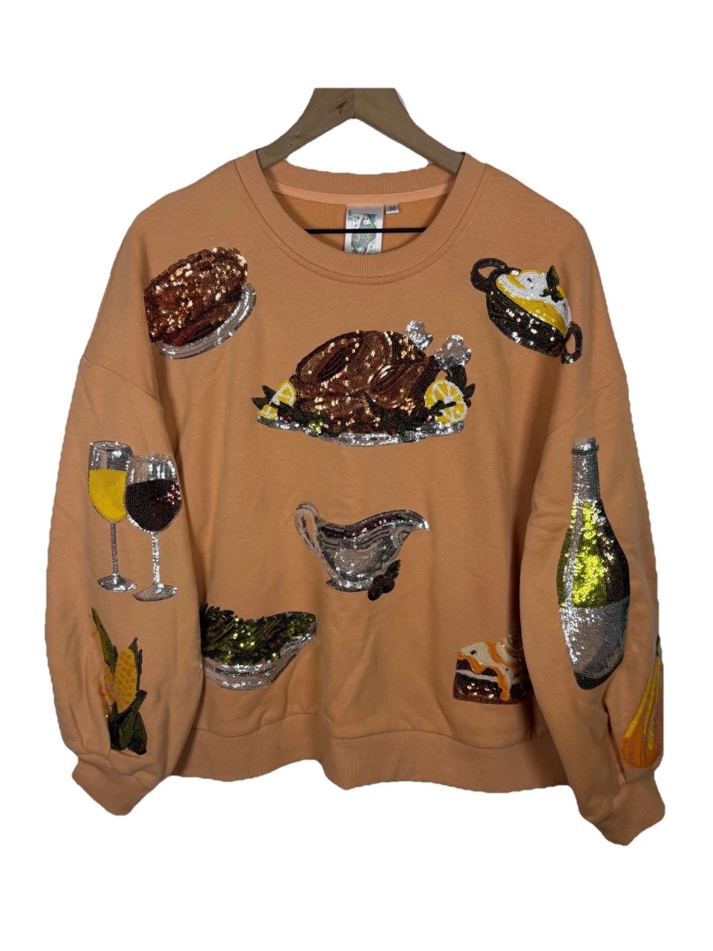Queen Of Sparkles Queen Of Turkey Thanksgiving Sequin Crewneck Sweater Med